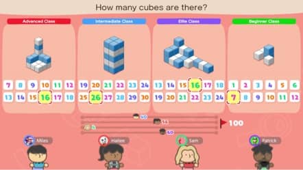 A cube-counting game is shown. 