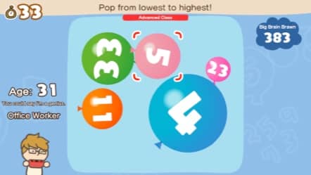 A baloon-counting game is shown.