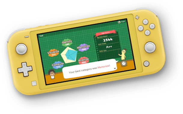 Different categories in the game are shown on a Nintendo Switch Lite system.