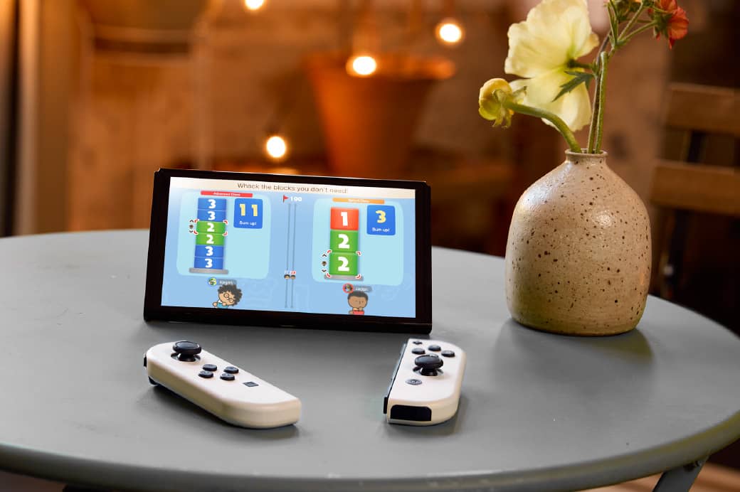 A Nintendo Switch system is seen in tabletop mode.